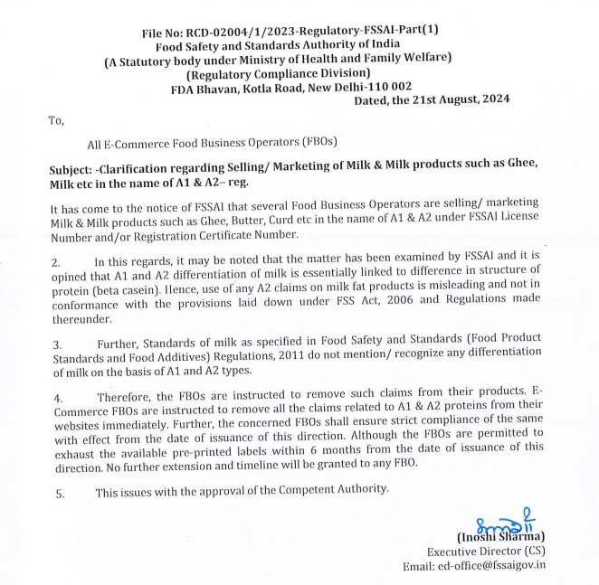 FSSAI Advisory Order