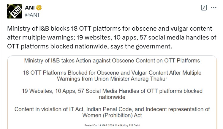 18 OTT Platforms Blocked, government blocked 18 OTT platforms, pornographic content ban,