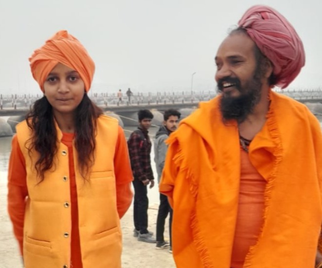 Mahakumbh, Rakhi Singh, child sadhvi, sadhvi sanyas, religion news, Prayagraj, Mahakumbh 2025, Kaushal Giri, Juna Akhara