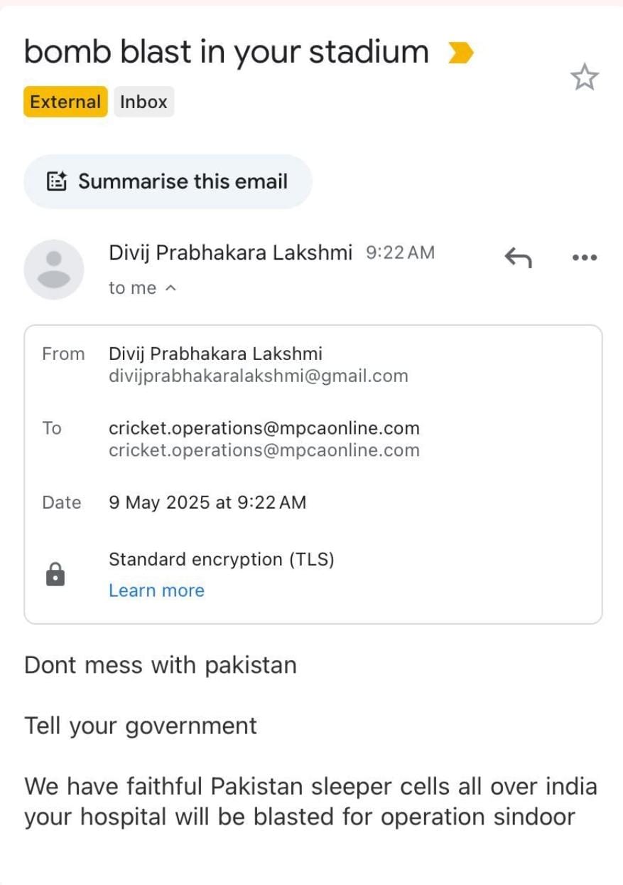 Indore Bomb Threat, Holkar Stadium, threat of bombing, mail from Pakistani, cyber attack, Indore Police, Indore Police Alert,