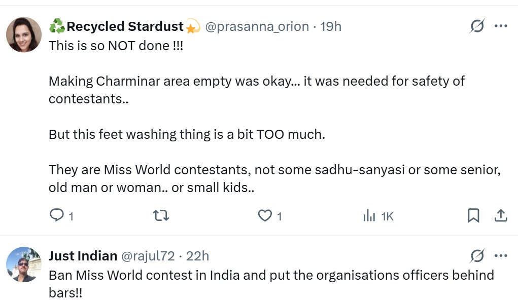 Miss World 2025, Miss World controversy, Miss World contestants, Indian women, wash feet,