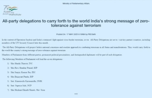 Indian Delegation, Pakistan terrorism, Operation Sindoor, All Party Delegation, International visit, Indian MP,