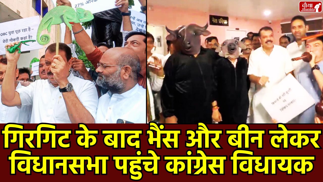 Madhya Pradesh Assembly, Congress demonstration, playing flute in front of buffalo, CM Mohan Yadav, Leader of Opposition Umang Singhar, Monsoon Session ruckus, Umang Singhar, Jitu Patwari,