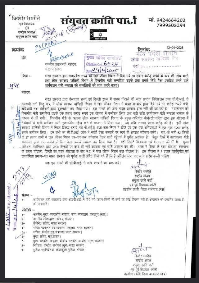 Madhya Pradesh, Sampatiya Uikey, 1000 crore commission, ENC inquiry, Chief Secretary, administrative negligence