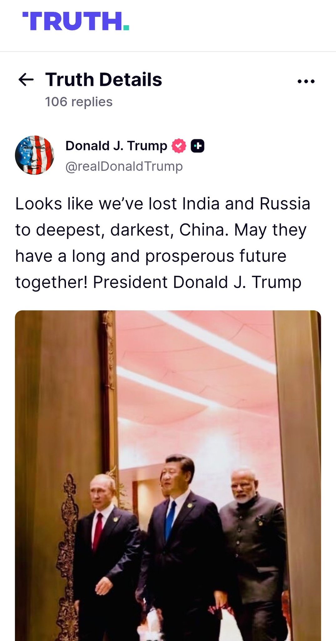 Donald Trump, Donald Trump statement, Donald Trump post, Trump on India, Trump lost India, us lost India, China, Modi Putin Xi photo, Trump's statement on India, Trump Modi, Putin Jinping, India US tariff dispute, Trump India tariff, India's foreign policy, MEA response on Trump, Modi Putin Jinping, Modi Putin, india Russia relation, 