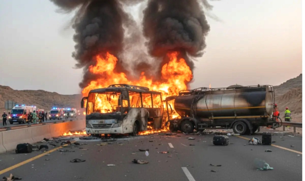 Saudi Arabia bus accident, Indian Umrah pilgrims, Mecca Medina accident, bodies buried in Saudi, Telangana pilgrims, Umrah travel rules, Hyderabad bus accident, Jaishankar, Owaisi, Telangana compensation.