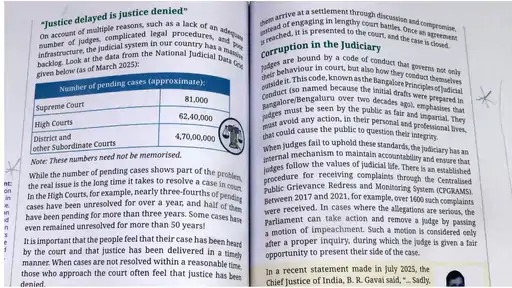NCERT Judicial Corruption Chapter, CJI Suryakant on NCERT, Class 8 Social Science New Book, Judicial Pendency India, Supreme Court vs NCERT Hindi News, न्यायपालिका में भ्रष्टाचार, एनसीईआरटी नई किताब विवाद