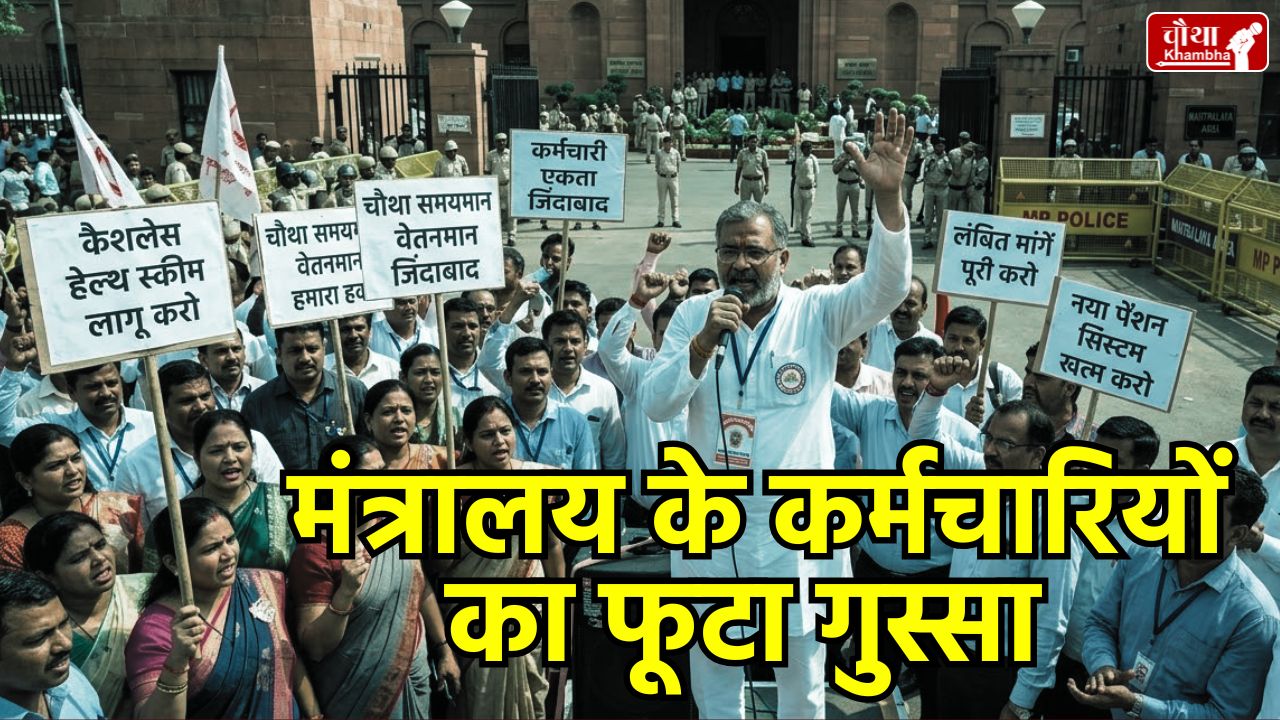 Ministry Employees Movement, MP Employees, MP News, Bhopal, Fourth Time Scale Pay Scale, Cashless Health Insurance Scheme, Sudhir Nayak Ministry Union, Madhya Pradesh, MP Government, Government Employees Demands, Raj Bhavan, MP Employees Protest