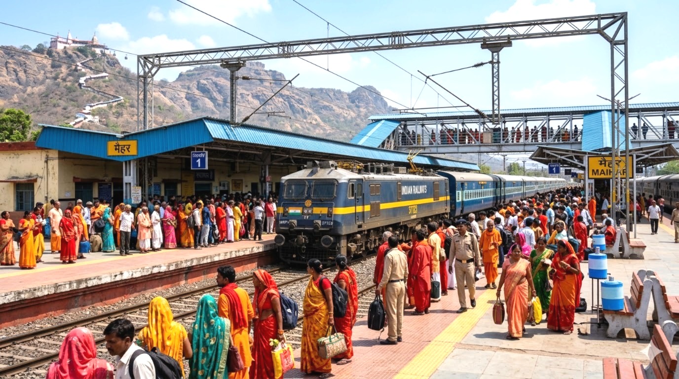 Maihar Mata Sharda Temple, Chaitra Navratri 2026, Indian Railways Special Train, Maihar Station, Maihar Train Stoppage, Tatkal Ticket Booking, Vaishno Devi, Railway News, mp news, satna news, Maihar Mata, Maihar, train stoppage Navratri