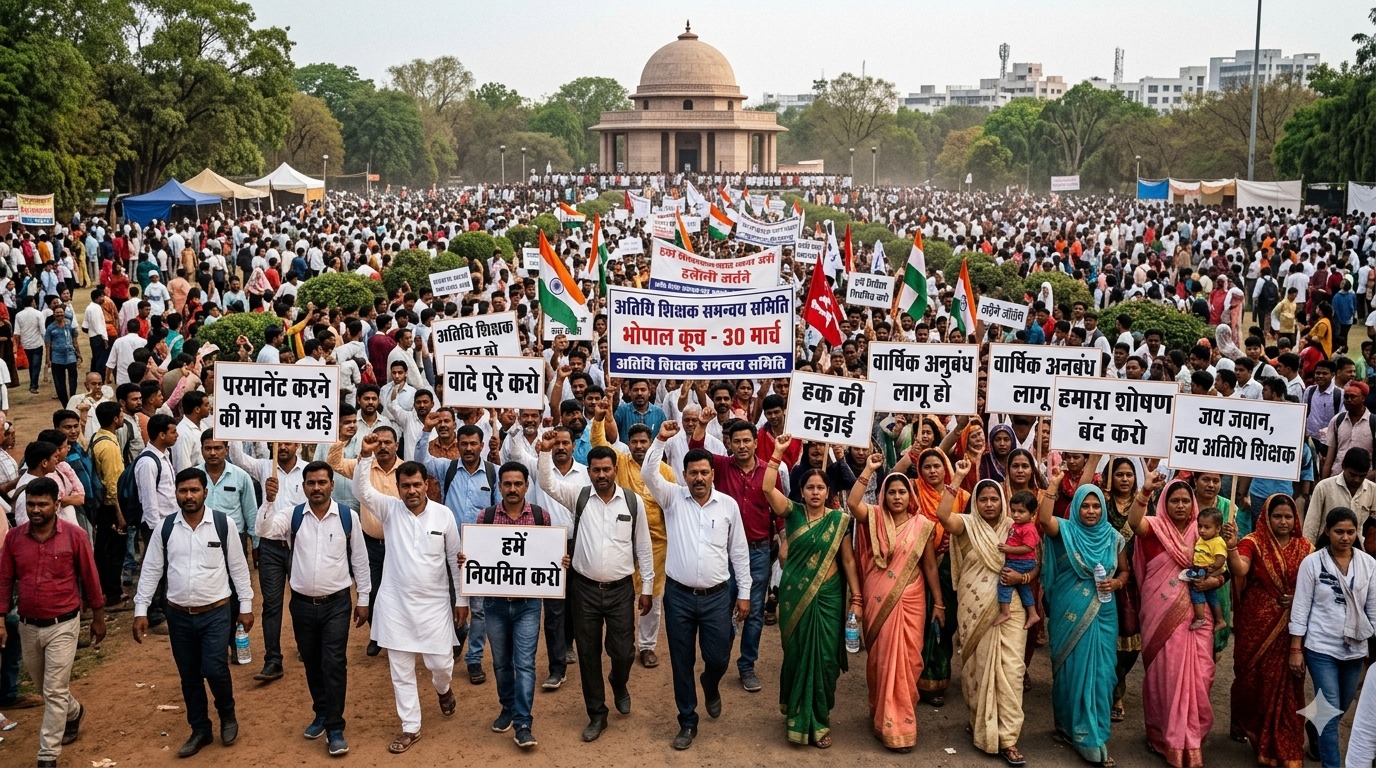 MP Guest Teacher Protest, Atithi Shikshak, Shikshak Bhopal Andolan, MP Teacher, MP News, bhopal, अतिथि शिक्षक आंदोलन, भोपाल, स्थायीकरण की मांग, Guest Teacher Regularization, MP Guest Teacher