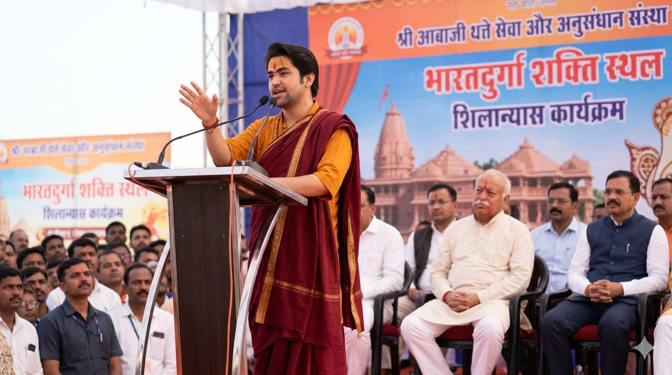 Dhirendra Shastri Nagpur Speech, Bageshwar Baba RSS Statement, Dhirendra Shastri Shivaji Maharaj Claim, 4 Children RSS, Akhand Bharat, Hindu Rashtra, Nagpur Bharat Durga Temple